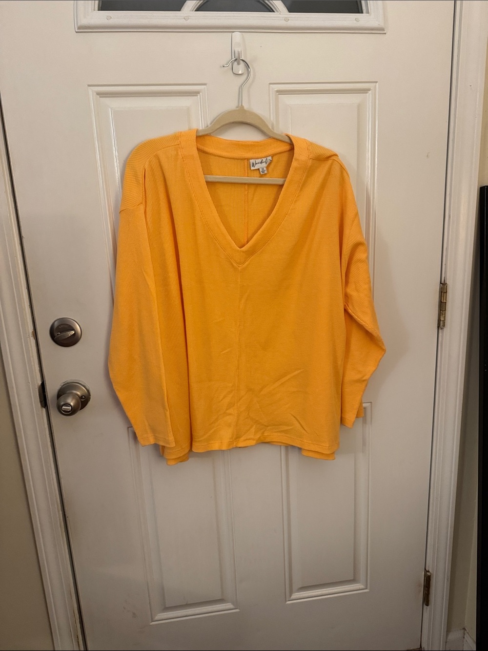 Wonderly V-Neck Waffle Knit Top - Peachy Orange